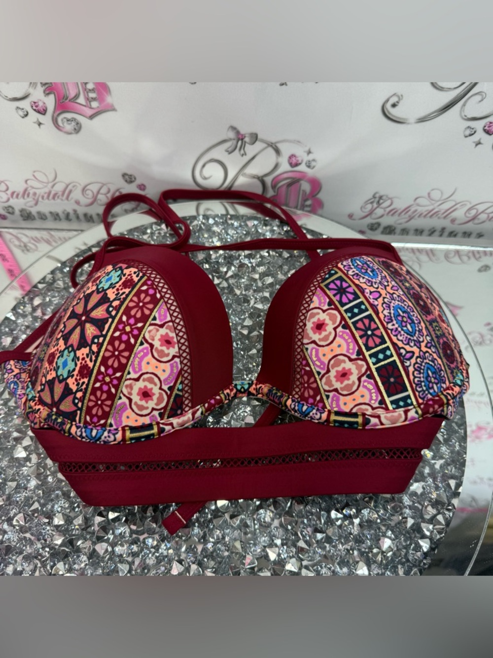 Shade & Shore bikini Multicolour Patterned Push-Up Bikini Top - Burgundy Accents